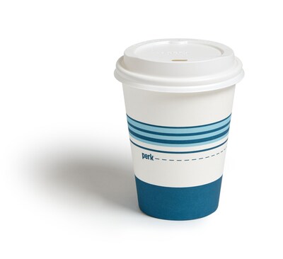 Perk™ Paper Cup & Lid Combo, 12 Oz., White/Blue, 50/Pack (PK54365)