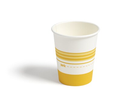 Perk™ Paper Hot Cup, 8 Oz., White/Yellow, 500/Carton (PK45592CT)