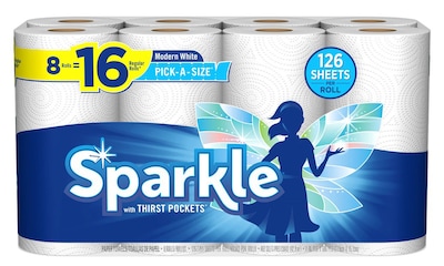 Sparkle Pick-a-Size Double Paper Towels, 2-ply, 126 Sheets/Roll, 8 Rolls/Pack (221045/219405)