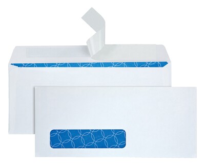 Quality Park Redi-Strip Security Tinted #10 Business Window Envelopes, 4 1/8 x 9 1/2, White Wove,