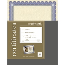 Southworth Foil Enhanced Parchment Certificates, 8.5 x 11, Ivory, 15/Pack (CT1R)