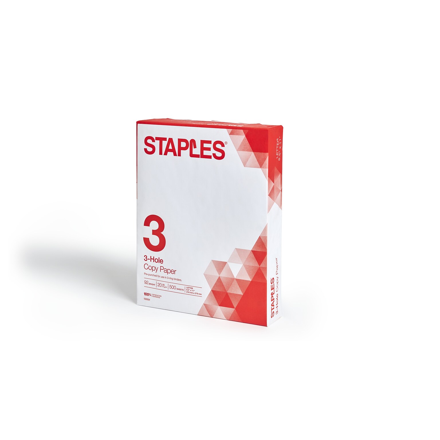 Staples 8.5 x 11 3-Hole Punched Copy Paper, 20 lbs., 92 Brightness, 500/Ream (221192)