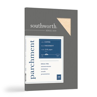 Southworth Parchment Specialty Paper, 24 lbs., 8.5 x 11, Copper, 100 Sheets/Box (P894CK)