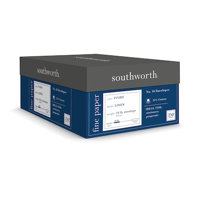 Southworth Gummed #10 Business Envelopes, 4 1/8 x 9 1/2, Ivory, 250/Box (J564-10)