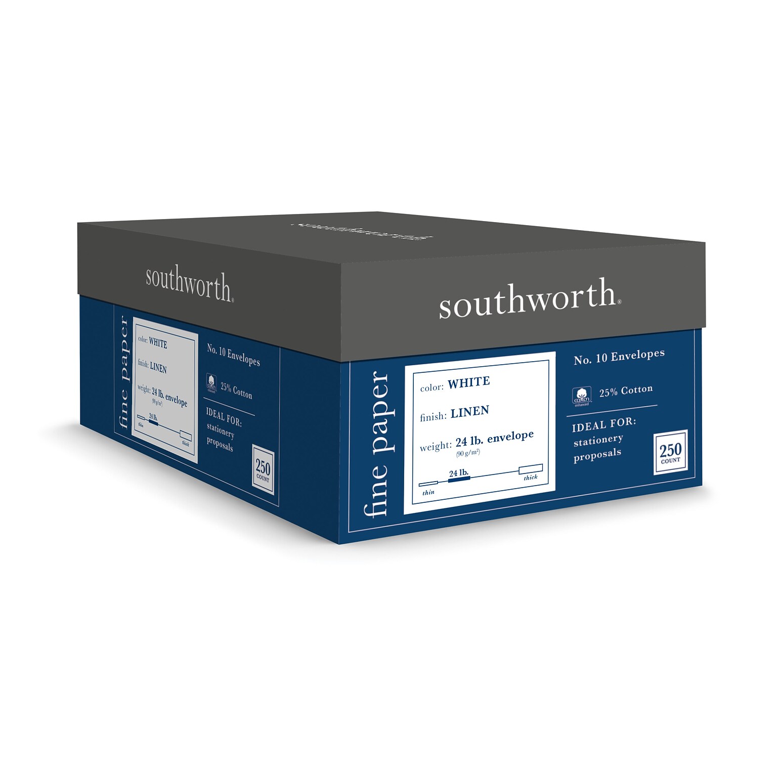 Southworth Gummed #10 Business Envelopes, 4 1/8 x 9 1/2, White, 250/Box (J554-10)