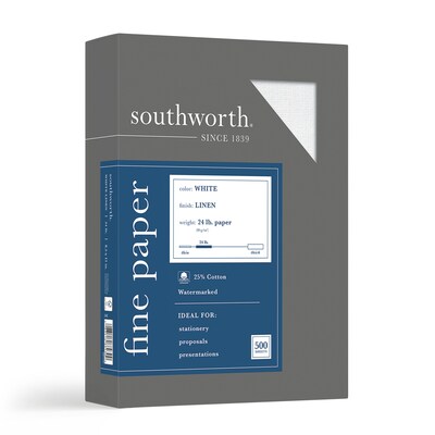 Southworth Fine Paper, 8.5 x 11, 24 lbs, Linen-Finish, White, 500/Box (554C)