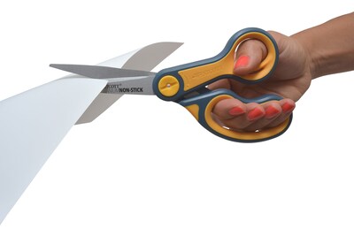 Westcott Titanium Bonded Non-Stick 8 Scissors, Adjustable Glide, Pointed Tip, Gray/Yellow (14849)