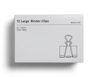 Baseline Large Binder Clips, 1 Capacity, Black, 12/Box (BL58122)