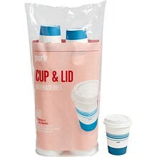 Perk™ Paper Cup & Lid Combo, 12 Oz., White/Blue, 50/Pack (PK54365)