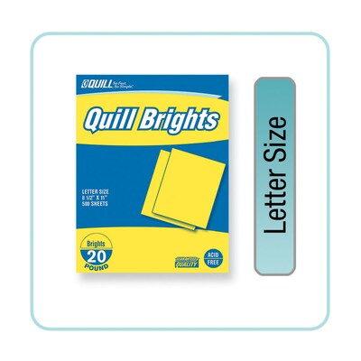 Quill Brand® Brights Multipurpose Colored Paper, 20 lbs., 8.5 x 11, Lemon Yellow, 10 Reams/Carton