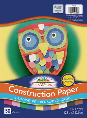 Pacon Sunworks 9 x 12 Construction Paper, Assorted Colors, 50 Sheets/Pack, 5/Pack (55419-PK5)