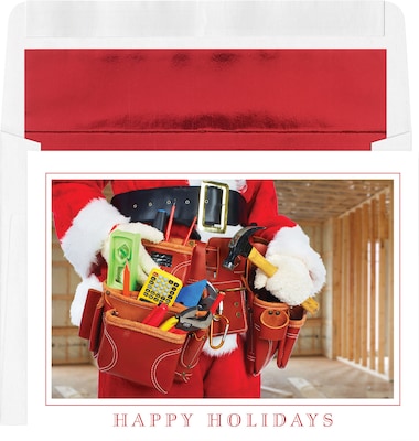 Custom Happy Holidays Santa Handy Man Tool Belt Cards, with Envelopes, 7-7/8 x 5-5/8, 25 Cards per