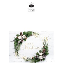 Custom Merry Christmas White Wood Panel With Wreath Cards, with Envelopes, 7-7/8 x 5-5/8, 25 Cards