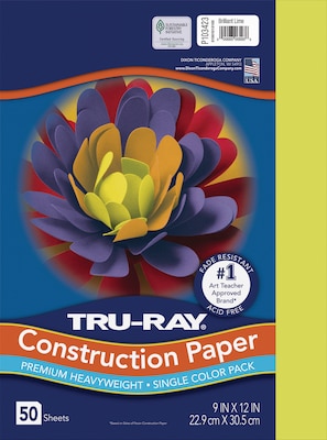 Tru-Ray 9 x 12 Construction Paper, Brilliant Lime, 50 Sheets/Pack (P103423)