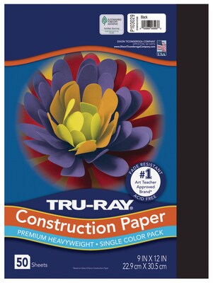 Tru-Ray 9 x 12 Construction Paper, Black, 50 Sheets (P103029)