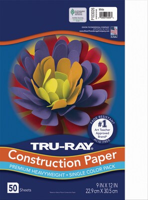Tru-Ray 9 x 12 Construction Paper, White, 50 Sheets (P103026)