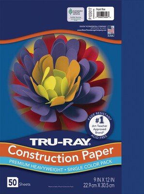Tru-Ray 9 x 12 Construction Paper, Royal Blue, 50 Sheets (P103017)