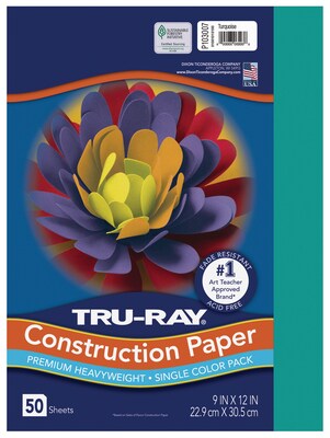 Tru-Ray 9 x 12 Construction Paper, Turquoise, 50 Sheets (P103007)