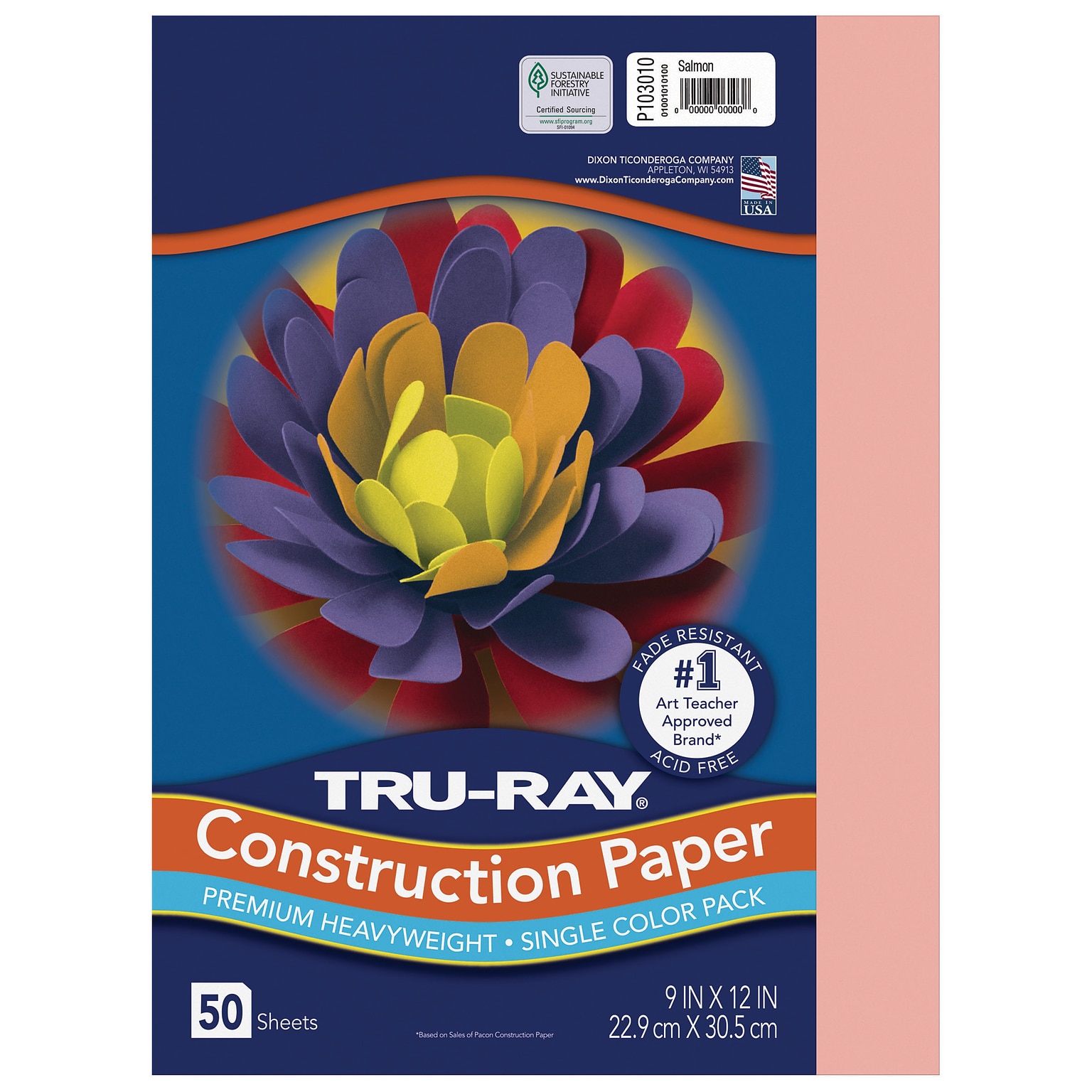 Tru-Ray 9 x 12 Construction Paper, Salmon, 50 Sheets (P103010)