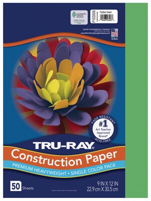 Tru-Ray 9 x 12 Construction Paper, Festive Green, 50 Sheets (P103006)