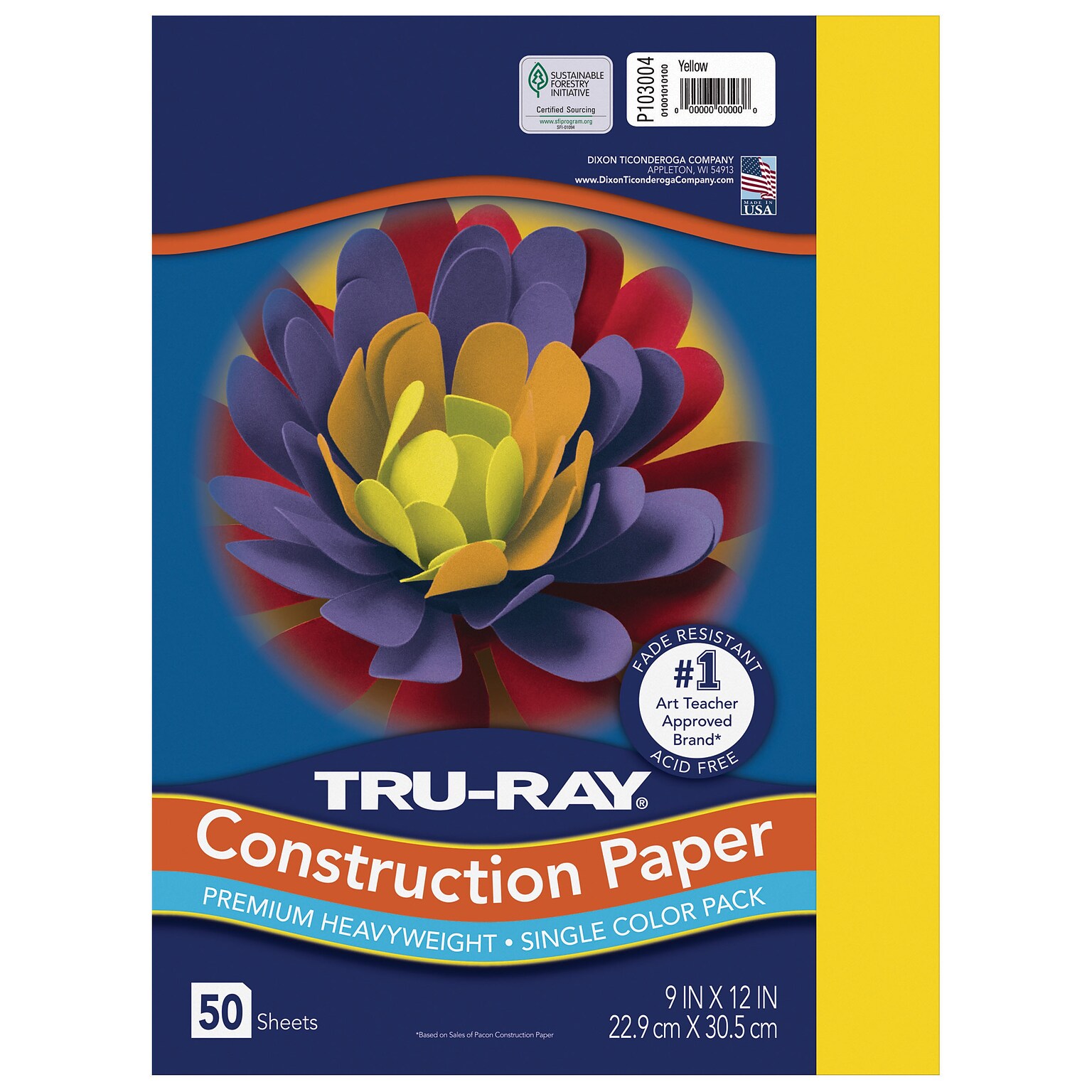 Tru-Ray 9 x 12 Construction Paper, Yellow, 50 Sheets (P103004)