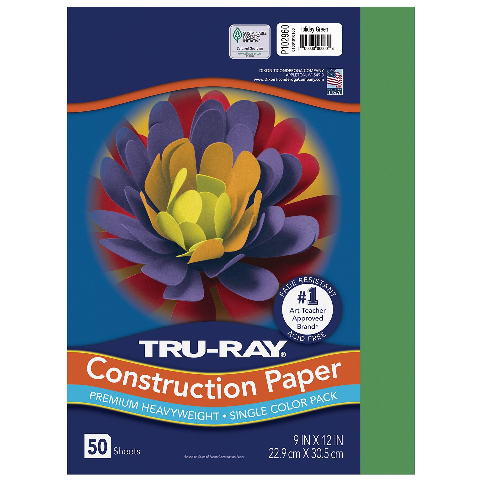 Tru-Ray 9 x 12 Construction Paper, Holiday Green, 50 Sheets (P102960)