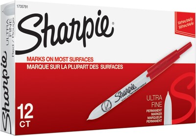 Sharpie Retractable Permanent Markers, Ultra Fine Tip, Red, 12/Pack (1735791)