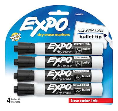 Expo Dry Erase Markers, Bullet Tip, Black, 4/Pack (2081801)