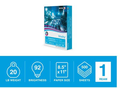 Xerox Vitality 8.5" x 11" Multipurpose Paper, 20 lbs., 92 Brightness, 500 Sheets/Ream (3R02047PY)