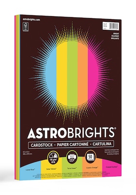 Astrobrights Bright 65 lb. Cardstock Paper, 8.5 x 11, Assorted Colors, 50 Sheets/Pack (99326-01)