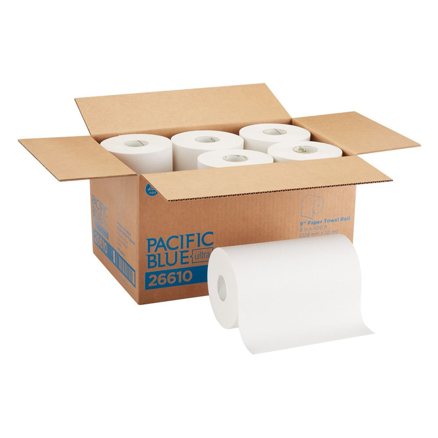 Pacific Blue Ultra Hardwound Paper Towels, 1-ply, 400 ft./Roll, 6 Rolls/Carton (26610)