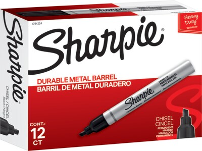 Sharpie PRO Permanent Markers, Chisel Tip, Black, 12/Pack (1794224)