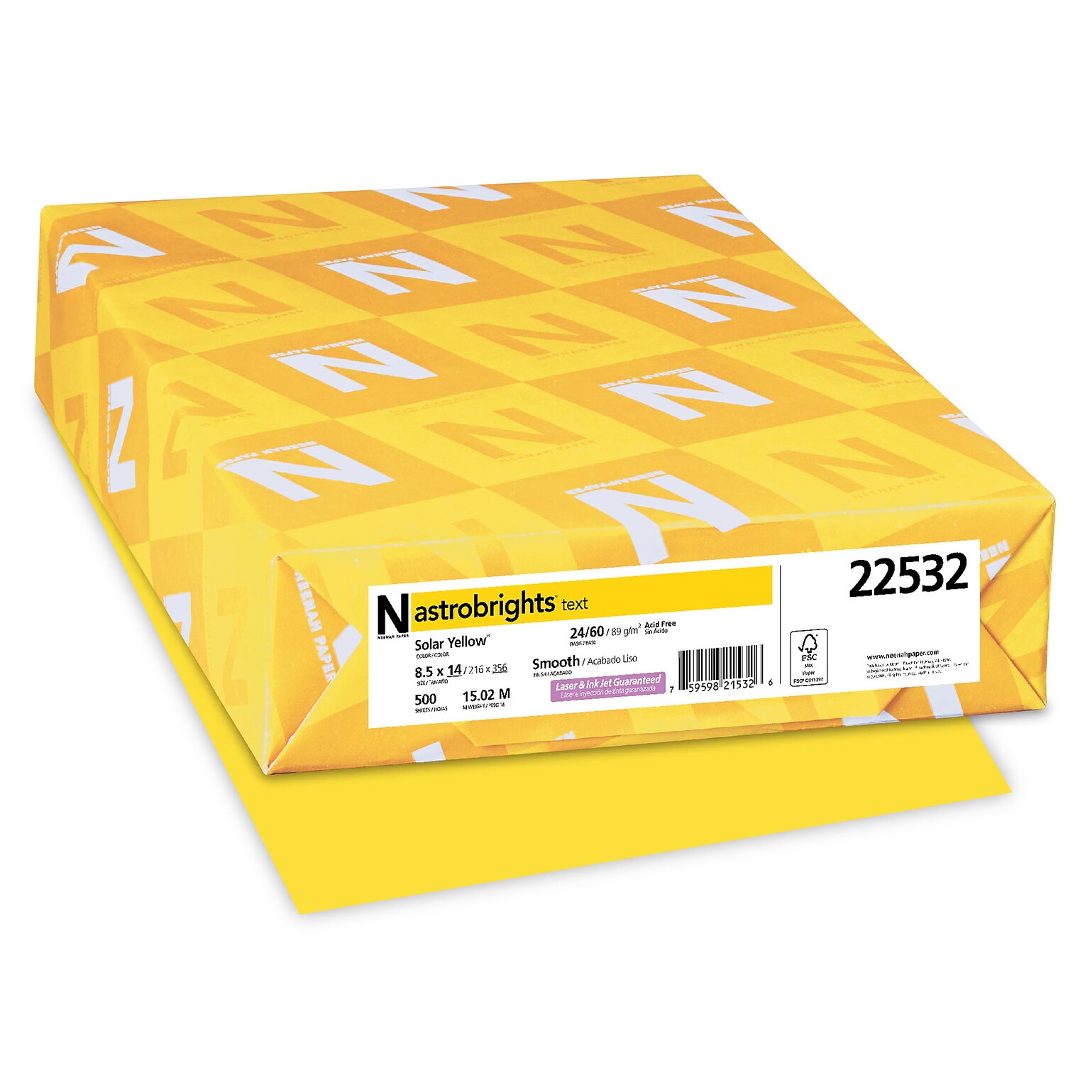 Astrobrights Colored Paper, 24 lbs., 8.5 x 14, Solar Yellow, 500 Sheets/Ream (22532)