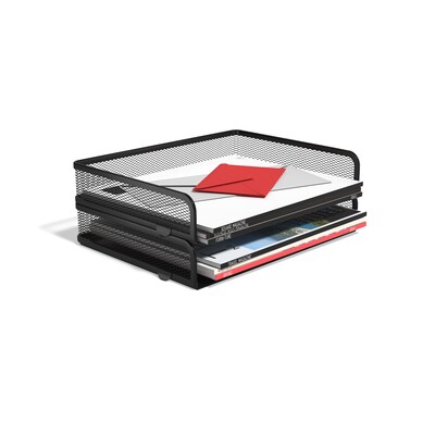 TRU RED™ Side Load Stackable Metal Letter Tray, Matte Black, 2/Pack (TR57563)