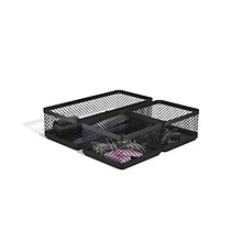 TRU RED™ 3-Compartment Stackable Wire Mesh Desk Organizer, Matte Black (TR57547)