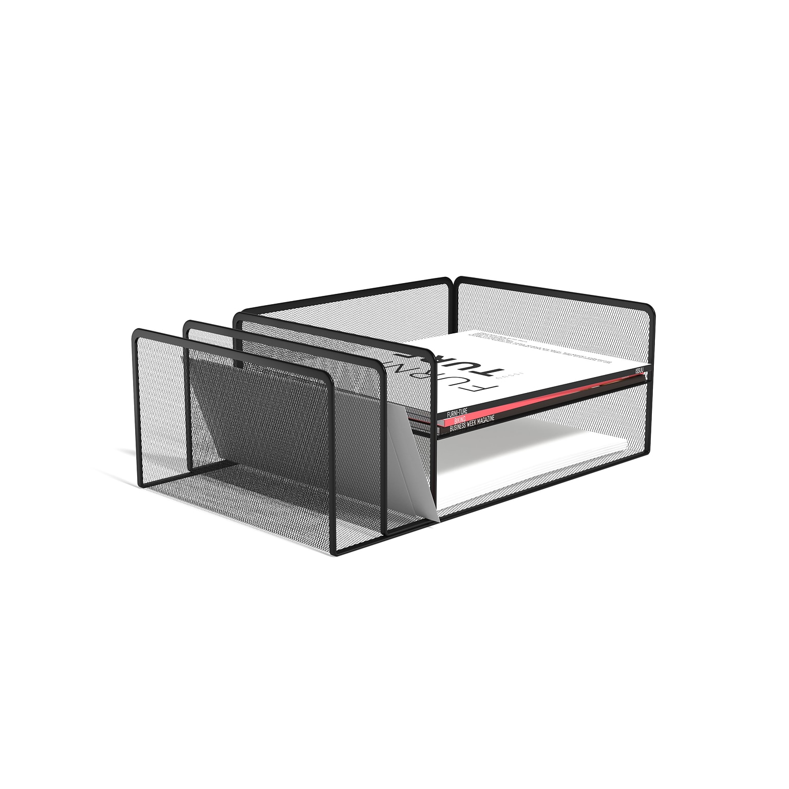 TRU RED™ 4-Compartment Metal Mesh File Organizer, Matte Black (TR57538)
