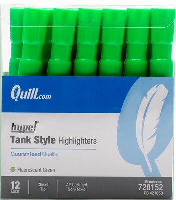 Quill Brand® Tank Style Highlighters, Chisel Tip, Fluorescent Green, Dozen (12284-QCC)