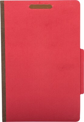 Quill Brand® 2/5-Cut Tab Pressboard Classification File Folders, 2-Partitions, 6-Fasteners, Legal, Red, 15/Box (739030)
