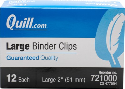 Quill Brand® Large Binder Clips, 1" Capacity, Black, 12/Box (721000-QCC)