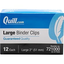 Quill Brand® Large Binder Clips, 1 Capacity, Black, 12/Box (721000-QCC)