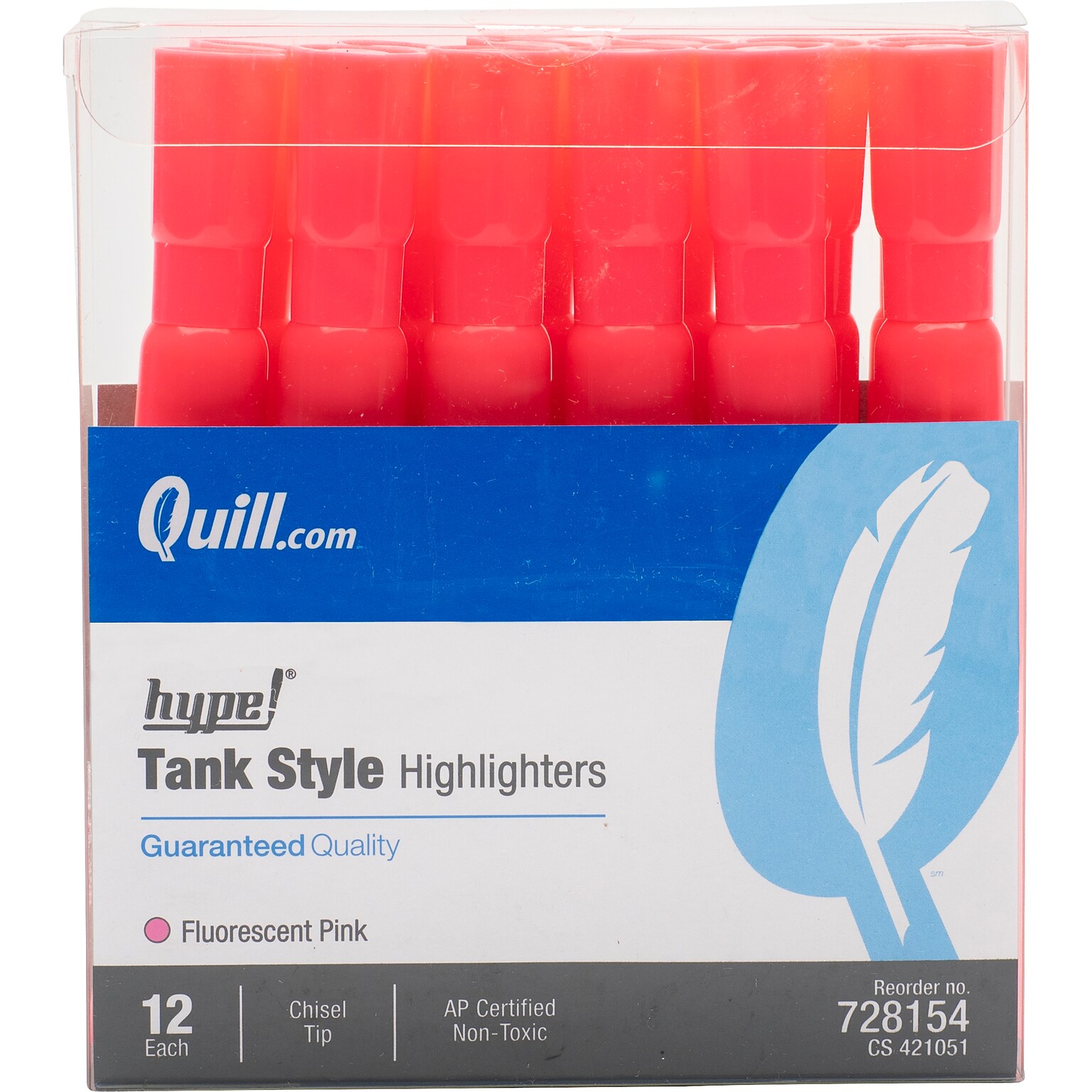 Quill Brand® Tank Style Highlighters, Chisel Tip, Fluorescent Pink, Dozen (12271-QCC)