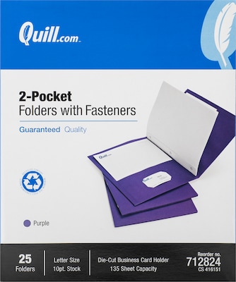 Quill Brand® 2-Pocket Folders With Fasteners Purple, 25/Box (712824)