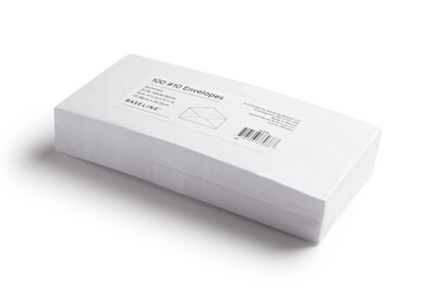 Baseline Gummed #10 Business Envelopes, White, 100/Pack