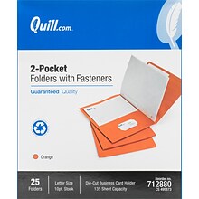 Quill Brand® 2-Pocket Folders With Fasteners, Orange, 25/Box (712880)