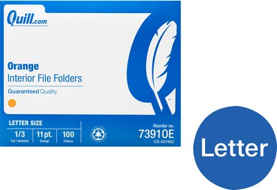 Quill Brand® Interior File Folders, 1/3-Cut, Letter Size, Orange, 100/Box (7391OE)