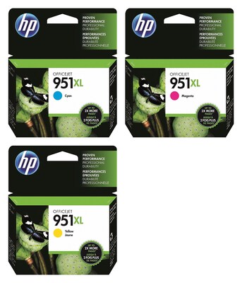 HP 951 Cyan/Magenta/Yellow High Yield Ink Cartridge, 3/Pack