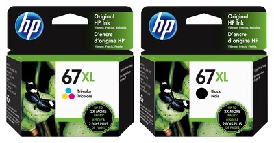 HP 67XL Black/Tri-Color High Yield Ink Cartridge, 2/Pack