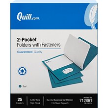 Quill Brand® 2-Pocket With Fastener Folders, Teal