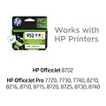 HP 952 Cyan/Magenta/Yellow Standard Yield Ink Cartridge, 3/Pack (N9K27AN#140)