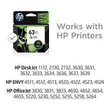 HP 63XL Tri-Color High Yield Ink Cartridge (F6U63AN#140), print up to 300 pages